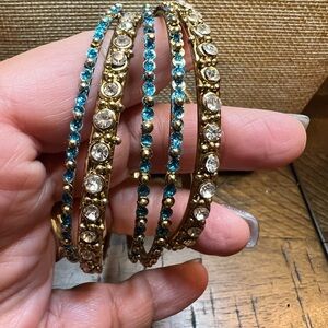 💙💖💙 Lot of Gold and Blue Rhinestone Bangles Lot #550